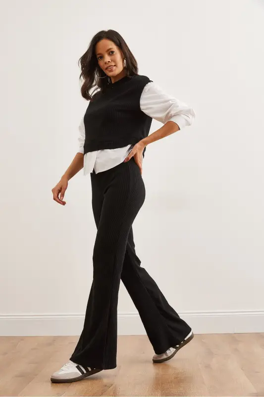 Woman Black Top Shirt Detailed Blouse Bottom Flared T - 3