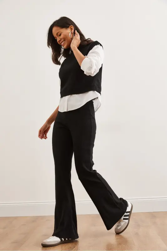 Woman Black Top Shirt Detailed Blouse Bottom Flared T - 4