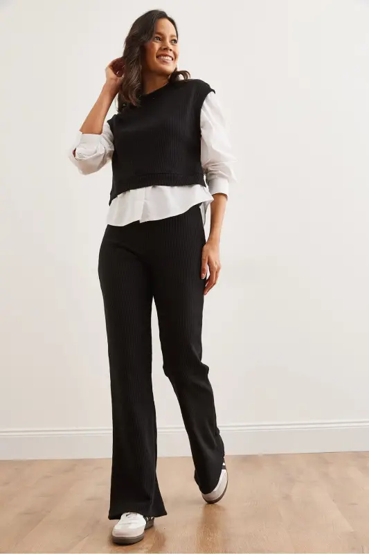 Woman Black Top Shirt Detailed Blouse Bottom Flared T - 5