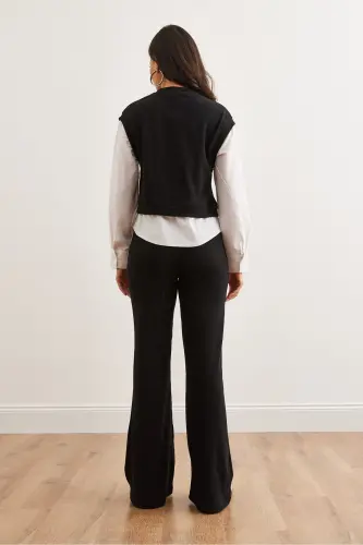 Woman Black Top Shirt Detailed Blouse Bottom Flared T - 7