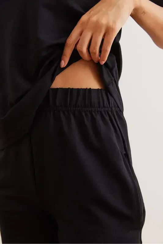 Woman Black Top Turtleneck Blouse Shorts With Bottom Pockets Kris - 6