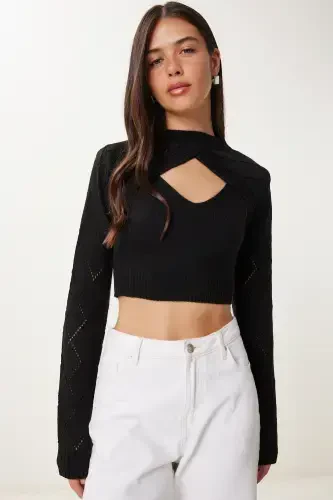 Woman Black Turtleneck Knit Tank Crop Set MT00153-Black - 2