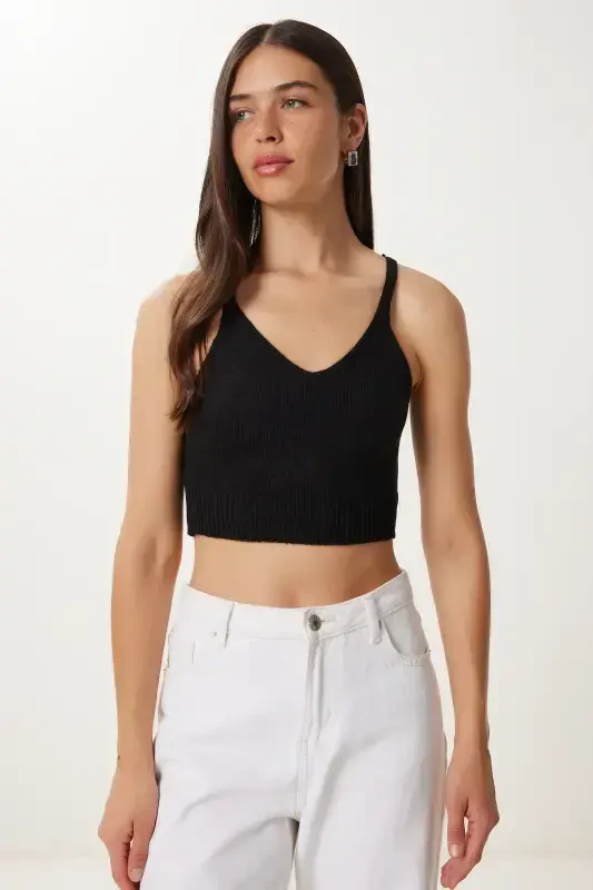 Woman Black Turtleneck Knit Tank Crop Set MT00153-Black - 5