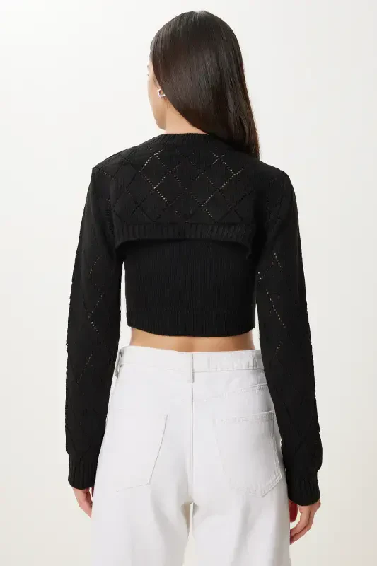 Woman Black Turtleneck Knit Tank Crop Set MT00153-Black - 7