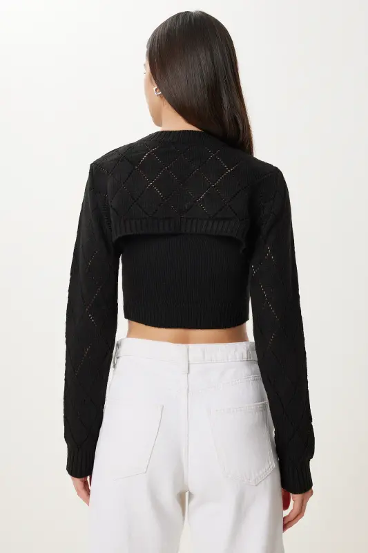 Woman Black Turtleneck Knit Tank Crop Set MT00153-Black - 7