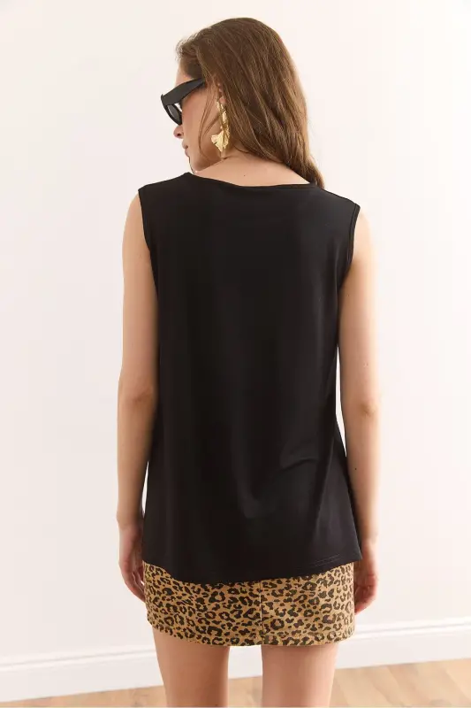 Woman Black Turtleneck Long Sleeveless Knitted Viscose - 2