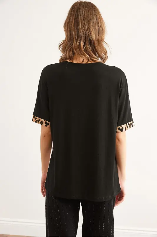 Woman Black White Dress Leopard Trim Knitted Viscose - 3