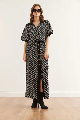 Woman Black Zigzag Patterned Skirted Knitwear Set - 2