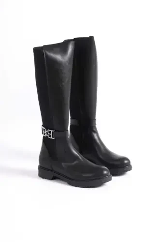Woman Black Zippered Boot-Black .shoe - MODAZONE (1)