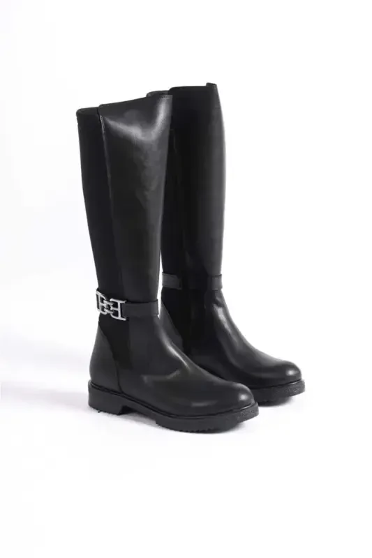 Woman Black Zippered Boot-Black .shoe - 2