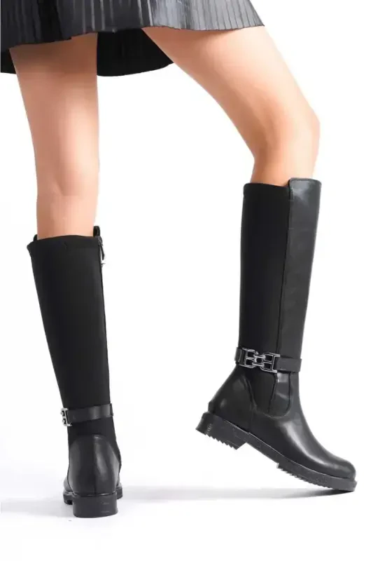 Woman Black Zippered Boot-Black .shoe - 3