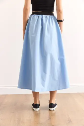 Woman Blue Black Banded Slit Front Lace-up Midi - 7