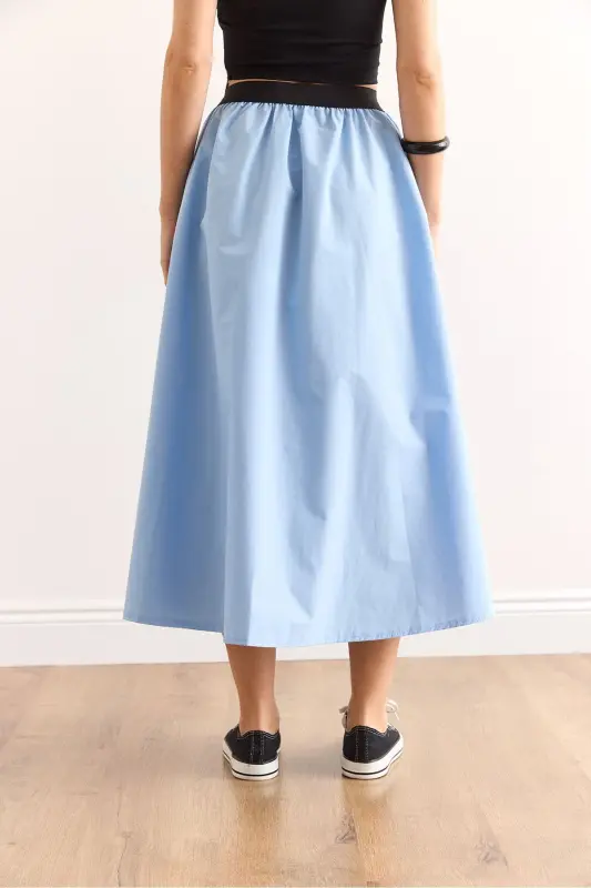 Woman Blue Black Banded Slit Front Lace-up Midi - 7