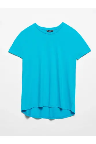 Woman Blue Crew Neck Basic T-shirt 3471-Blue 