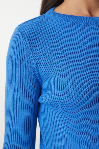 Woman Blue Crew Neck Ribbed Knitwear Sweater BP00147 - 10
