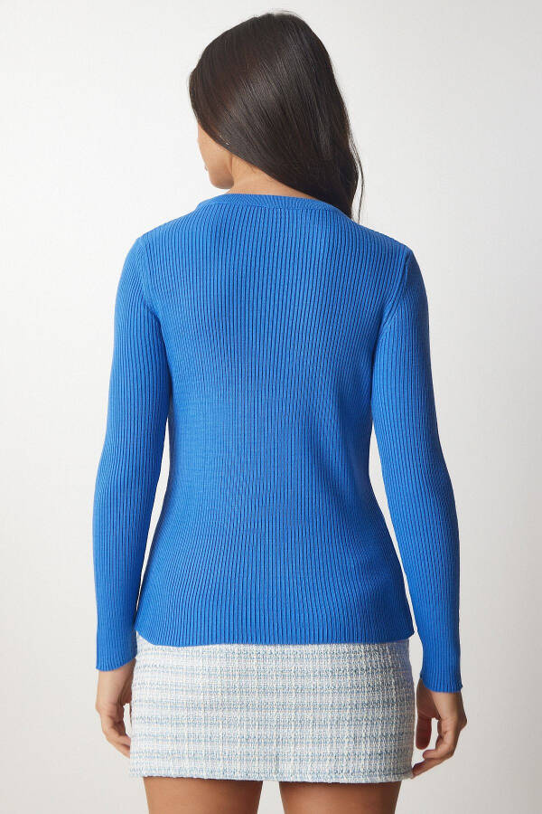 Woman Blue Crew Neck Ribbed Knitwear Sweater BP00147 - 11