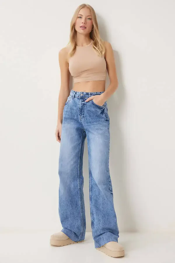 Woman Blue High Waist Wide Leg Jeans FN03425 - 1