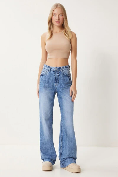 Woman Blue High Waist Wide Leg Jeans FN03425 - HAPPINESS İSTANBUL (1)