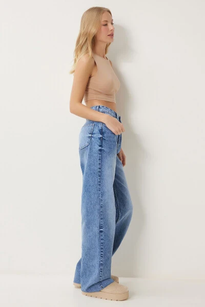 Woman Blue High Waist Wide Leg Jeans FN03425 - 3