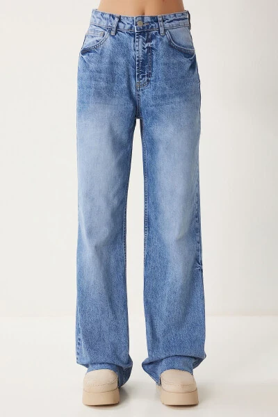 Woman Blue High Waist Wide Leg Jeans FN03425 - 5