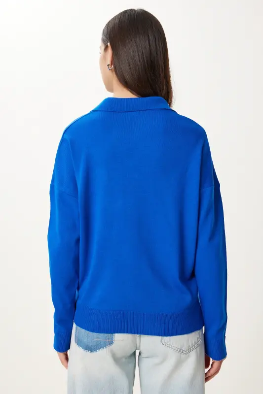 Woman Blue Polo Neck Basic Sweater bv00094-Blue - 5