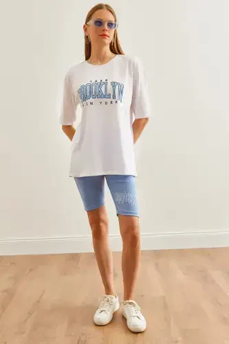 Woman Blue Printed Leggings T-Shirt Set TKM-19000301- - 1