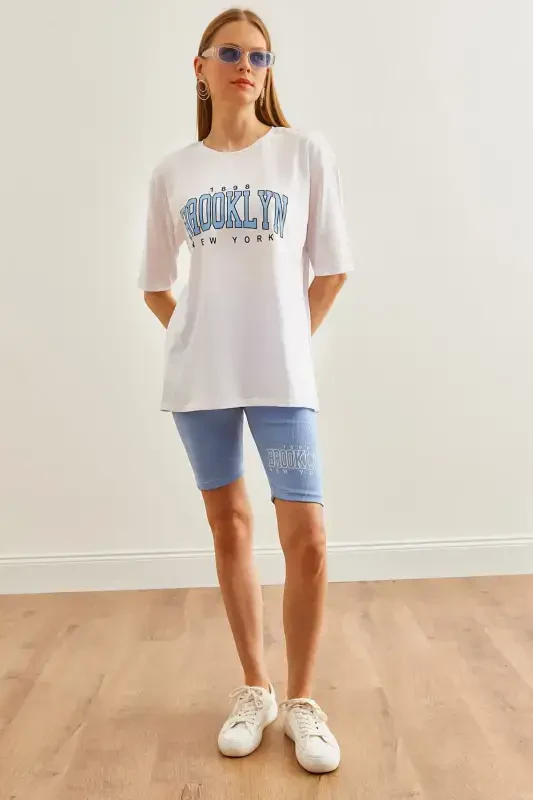 Woman Blue Printed Leggings T-Shirt Set TKM-19000301- - OLALOOK