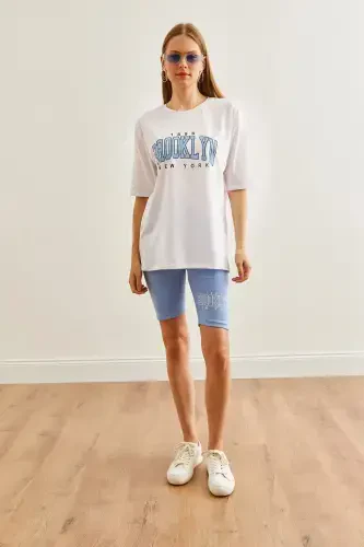 Woman Blue Printed Leggings T-Shirt Set TKM-19000301- - OLALOOK (1)