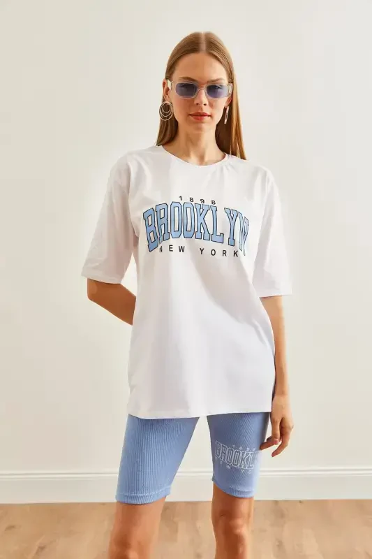 Woman Blue Printed Leggings T-Shirt Set TKM-19000301- - 3