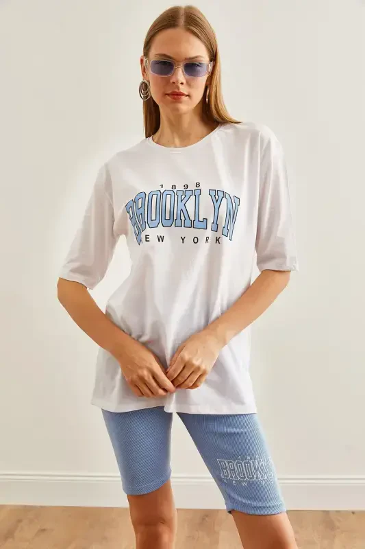 Woman Blue Printed Leggings T-Shirt Set TKM-19000301- - 4