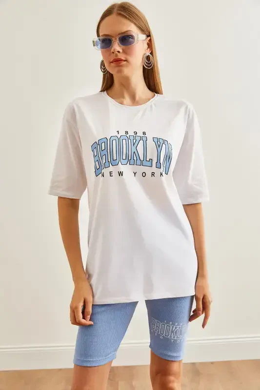 Woman Blue Printed Leggings T-Shirt Set TKM-19000301- - 5