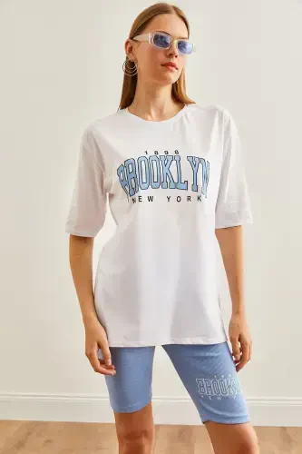 Woman Blue Printed Leggings T-Shirt Set TKM-19000301- - 6