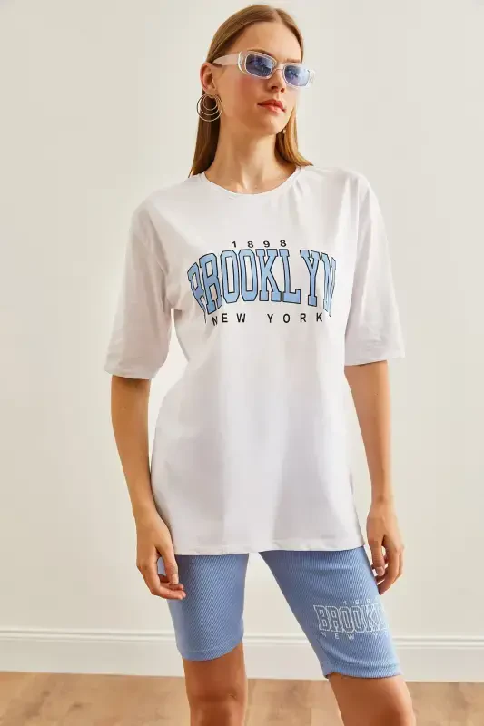 Woman Blue Printed Leggings T-Shirt Set TKM-19000301- - 6