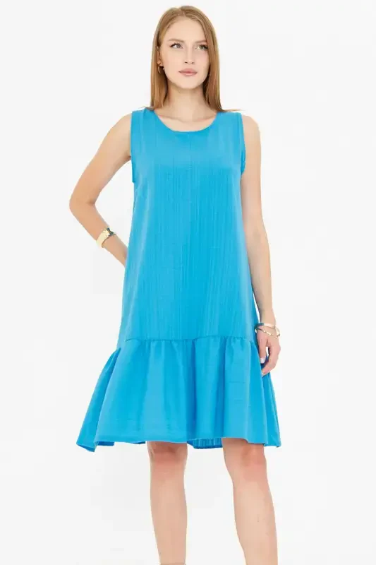 Woman Blue SLEEVELESS RUFFLED DRESS ARM-18Y001156-BLUE - 1