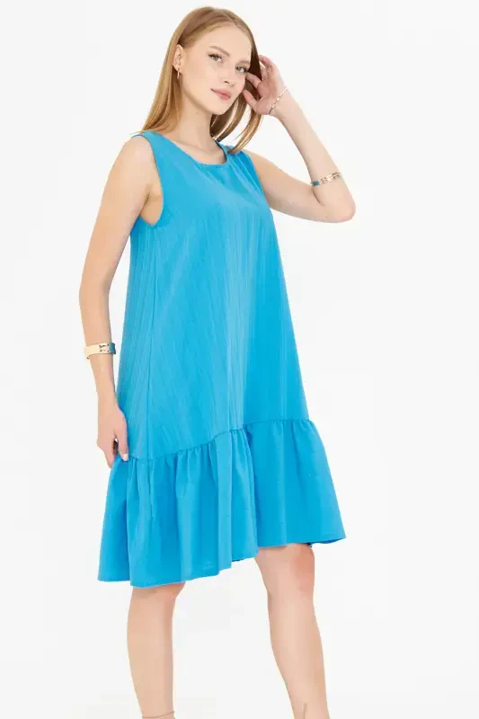 Woman Blue SLEEVELESS RUFFLED DRESS ARM-18Y001156-BLUE - 2