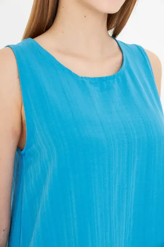 Woman Blue SLEEVELESS RUFFLED DRESS ARM-18Y001156-BLUE - 3