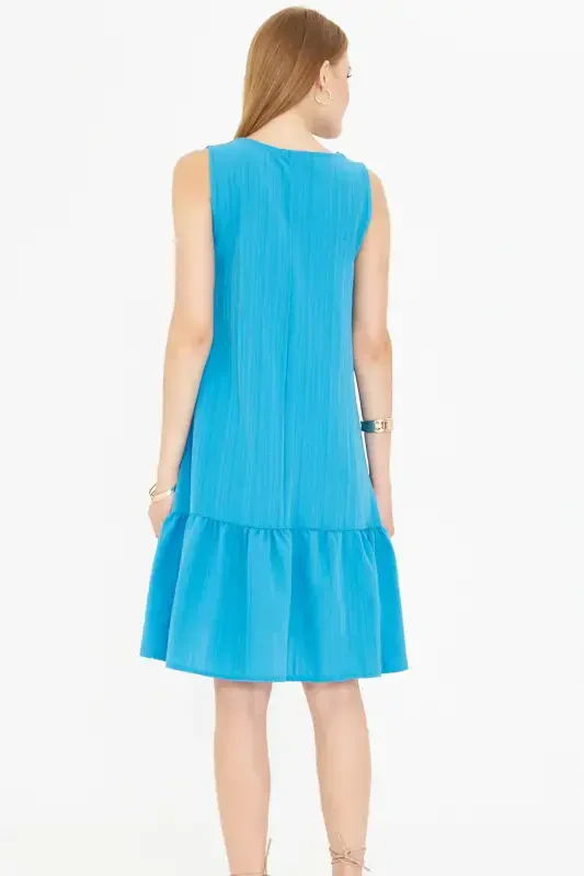 Woman Blue SLEEVELESS RUFFLED DRESS ARM-18Y001156-BLUE - 4