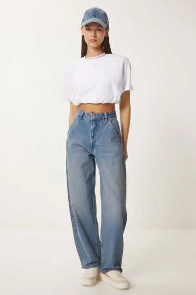 Woman Blue Wash Baggy Jean OK00064-Blue - 3