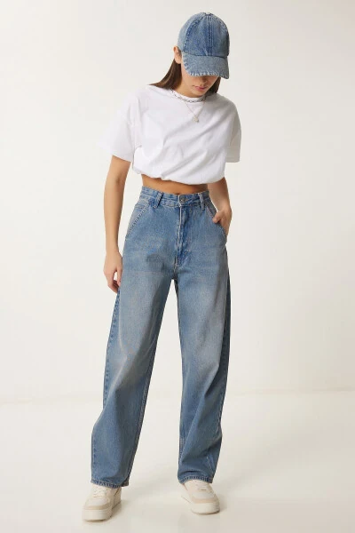 Woman Blue Wash Baggy Jean OK00064-Blue - 4