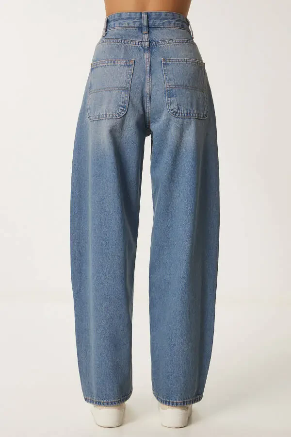 Woman Blue Wash Baggy Jean OK00064-Blue - 6