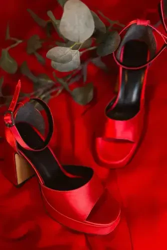 Woman Bride Bride Wedding Shoe Satin Red Platform Single Band High Heel Shoe-red - POLKA STORE (1)