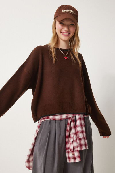 Woman Brown Basic Knitted Sweater PF00010-Brown 