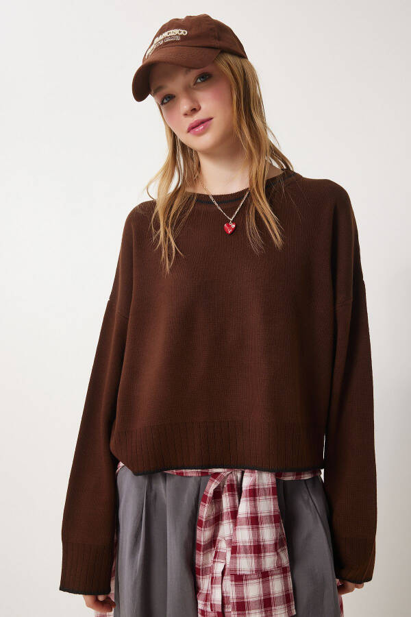 Woman Brown Basic Knitted Sweater PF00010-Brown - 2