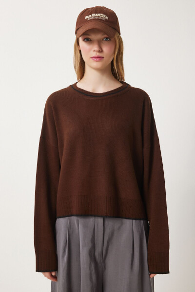 Woman Brown Basic Knitted Sweater PF00010-Brown - 3