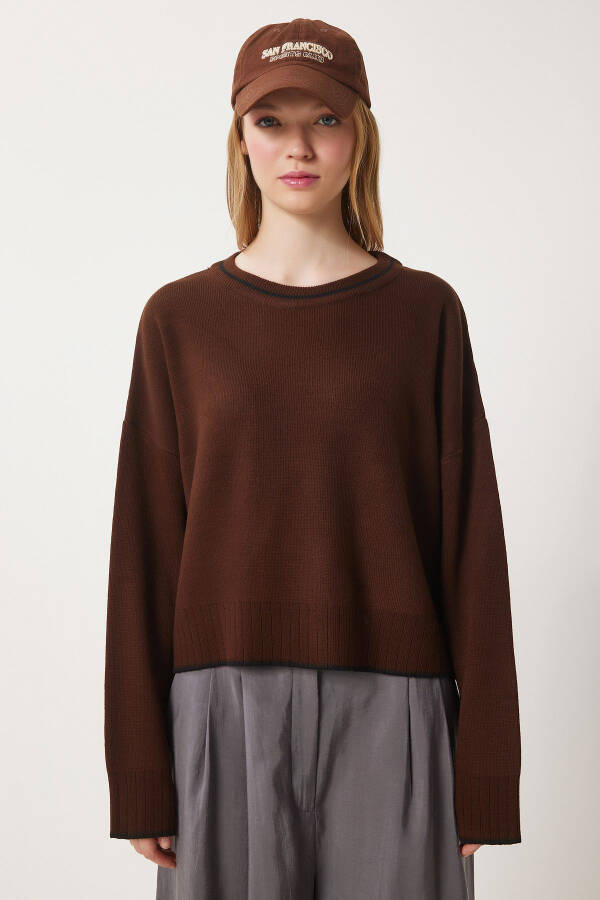 Woman Brown Basic Knitted Sweater PF00010-Brown - 3