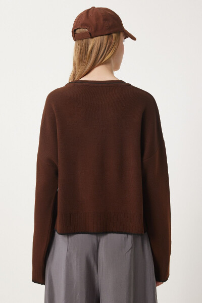 Woman Brown Basic Knitted Sweater PF00010-Brown - 5