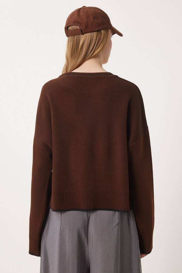 Woman Brown Basic Knitted Sweater PF00010-Brown - 5