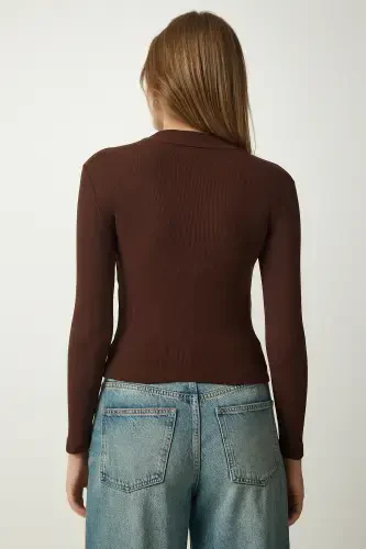 Woman Brown Biscuit Square Collar 2-Piece Knitted Blouse GT00056-Brown Biscuit - 6