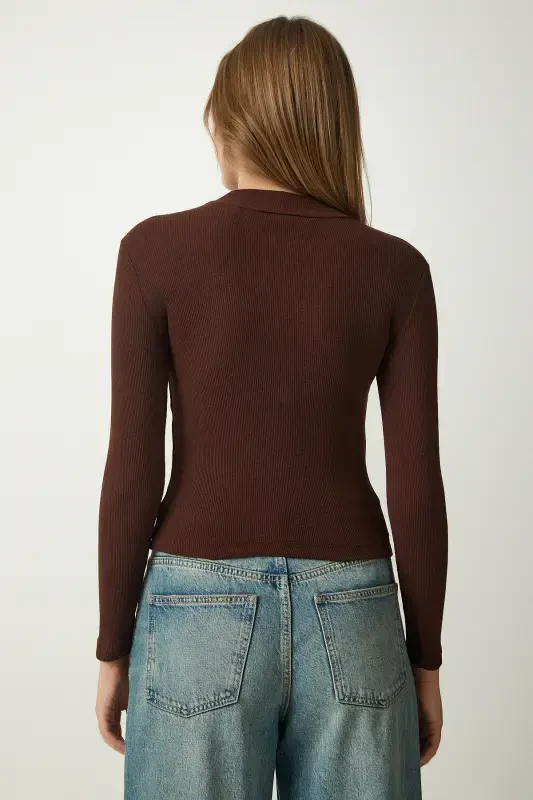 Woman Brown Biscuit Square Collar 2-Piece Knitted Blouse GT00056-Brown Biscuit - 6