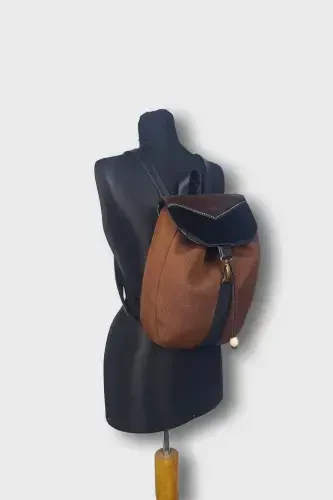 Woman Brown Black Handmade Backpack-BrownBlack - 3